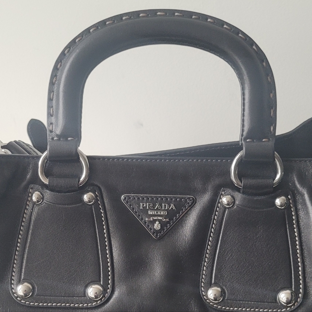 PRADA Rare Nocciolo Soft Calf Leather Black Bag - Picture 9 of 14